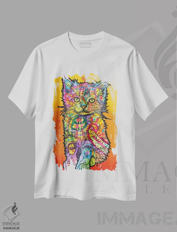 تیشرت سفید طرح دار بچه گربهٔ دوست داشتنی، مدیوم اثر دین روسو | فروشگاه ایماژ