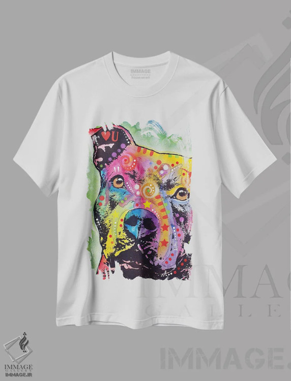 تیشرت سفید طرح دار پیت بول متفکر، هنر فاخر معاصر اثر دین روسو | فروشگاه ایماژ