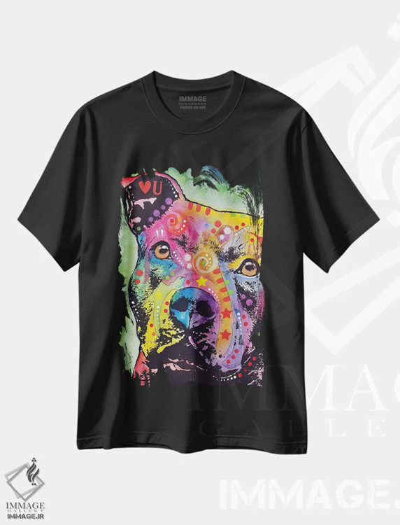 تیشرت مشکی طرح دار پیت بول متفکر، هنر فاخر معاصر اثر دین روسو | immage.ir