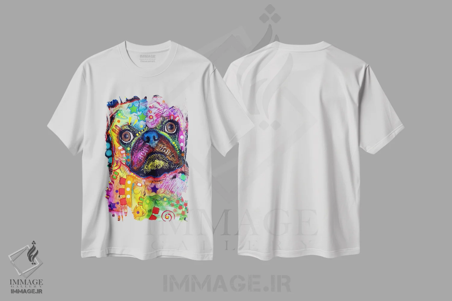 تیشرت سفید طرح دار پاگ 92309، مدیوم اثر دین روسو | immage.ir