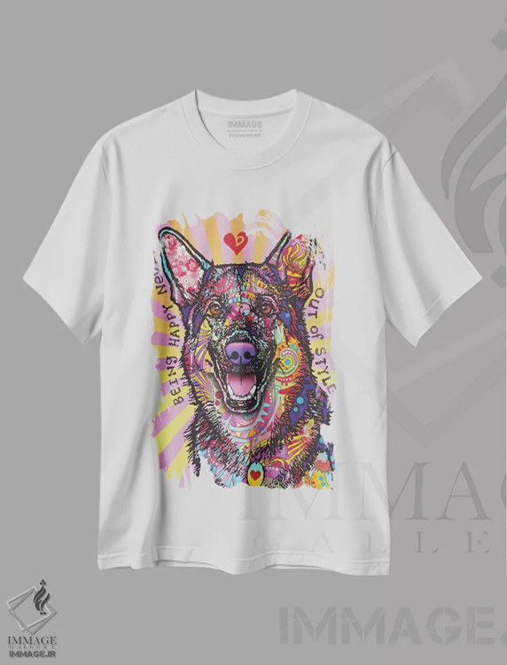 تیشرت سفید طرح دار شاد بودن، مدیوم اثر دین روسو | فروشگاه ایماژ