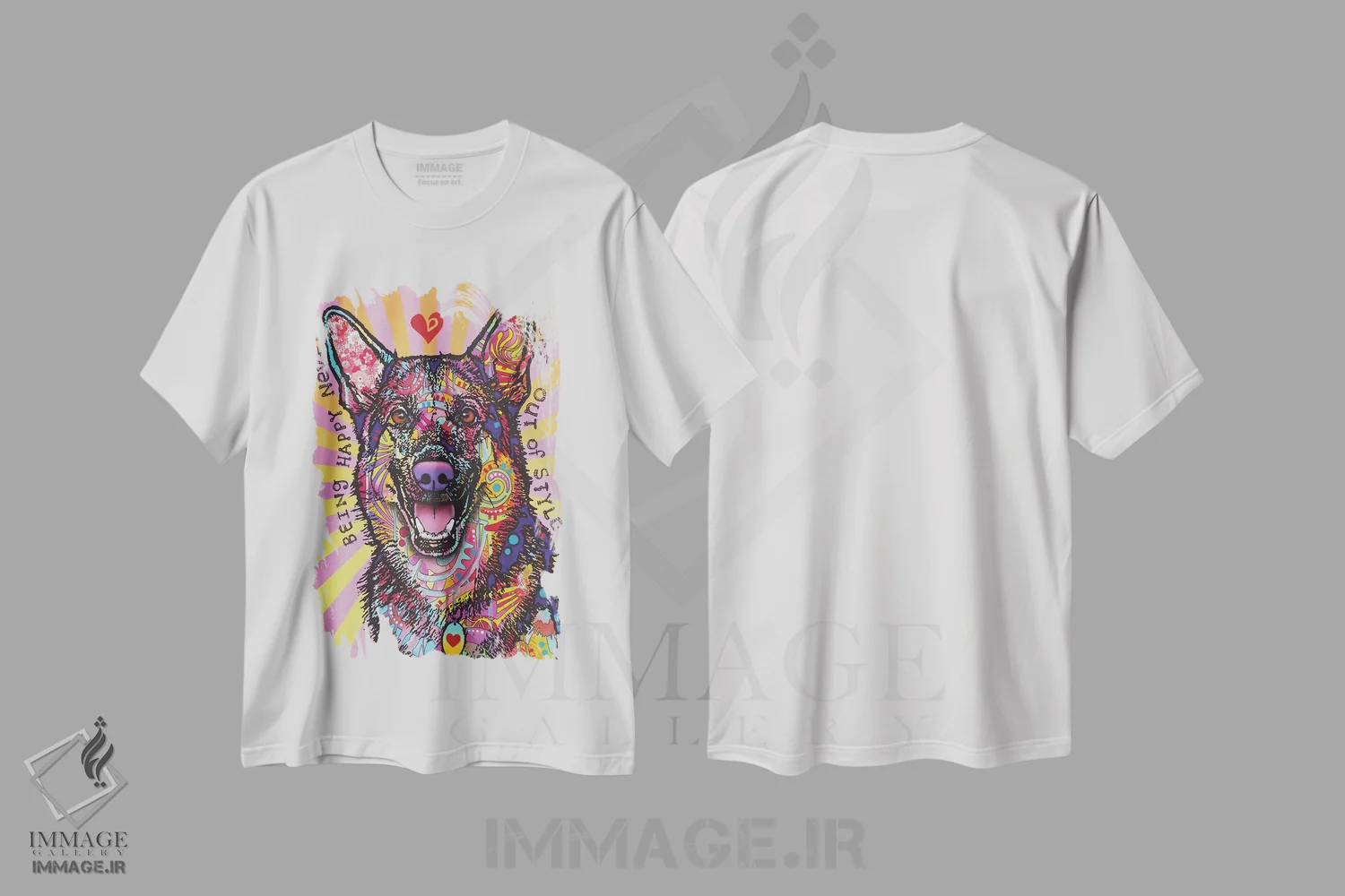 تیشرت سفید طرح دار شاد بودن، مدیوم اثر دین روسو | فروشگاه ایماژ