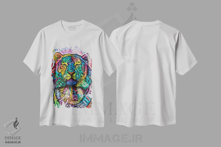 تیشرت سفید طرح دار ببر کنجکاو، تزئینی اثر دین روسو | immage.ir
