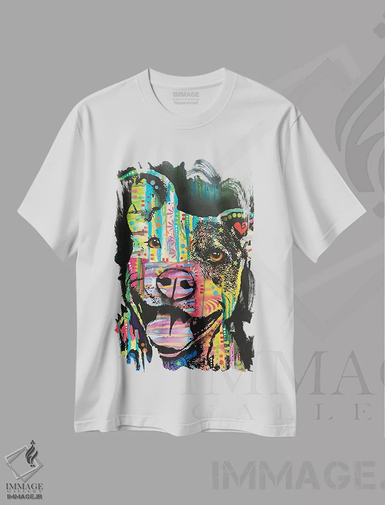 تیشرت سفید طرح دار پیت بول شاداب، مدیوم اثر دین روسو | فروشگاه ایماژ