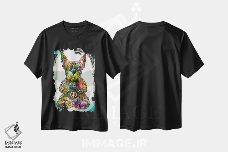 تیشرت مشکی طرح دار بولداگ بودای فرانسوی، مدیوم اثر دین روسو | فروشگاه ایماژ