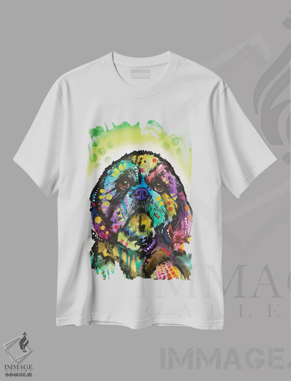 تیشرت سفید طرح دار تقریباً شی تزسو، مدیوم اثر دین روسو | فروشگاه ایماژ