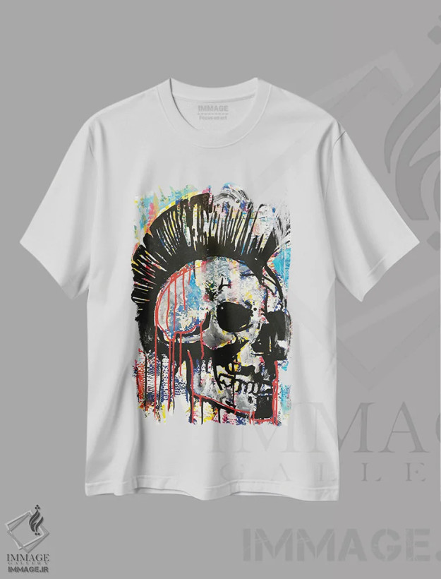 تیشرت سفید طرح دار جمجمه پانک، دکوراسیون جایگزین اثر دین روسو | فروشگاه ایماژ