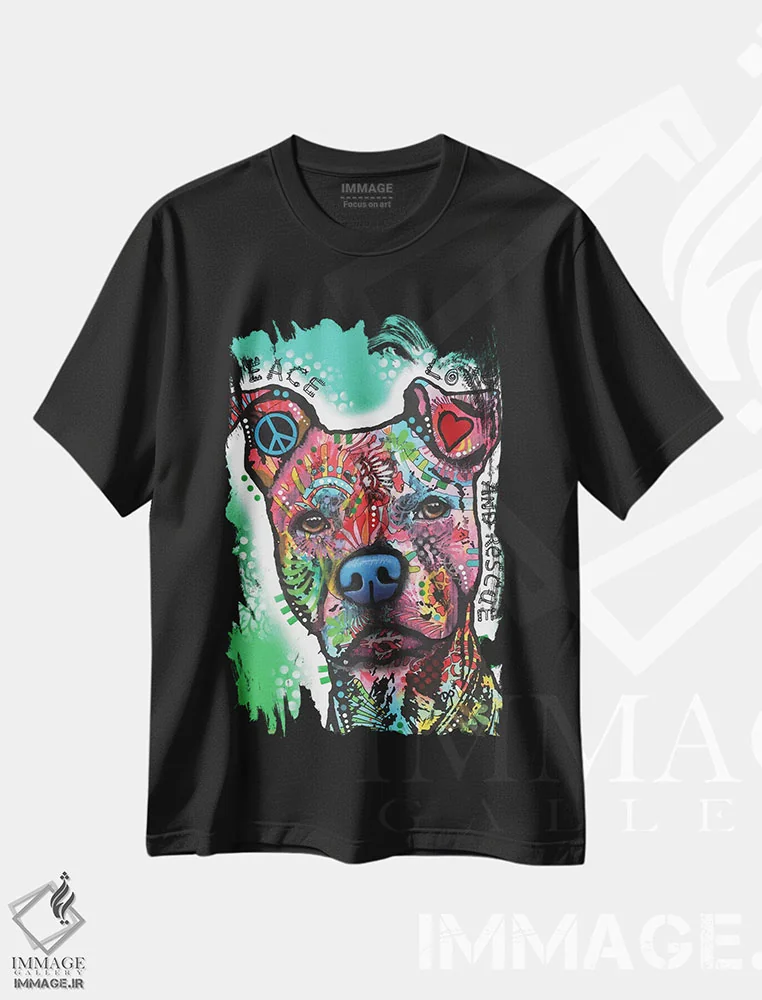 تیشرت مشکی طرح دار صلح، عشق و نجات، مدیوم اثر دین روسو | فروشگاه ایماژ