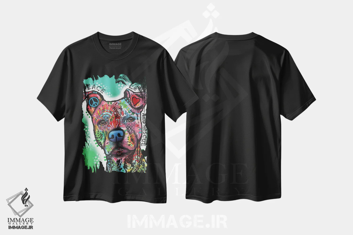 تیشرت مشکی طرح دار صلح، عشق و نجات، مدیوم اثر دین روسو | فروشگاه ایماژ