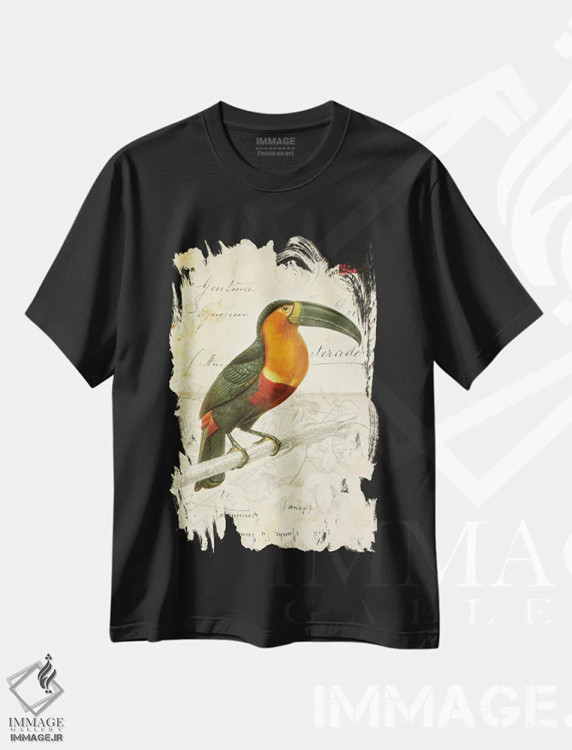 تیشرت مشکی طرح دار پرندهٔ زیبا ۱، مدیوم اثر دبورا رِوِل | فروشگاه ایماژ