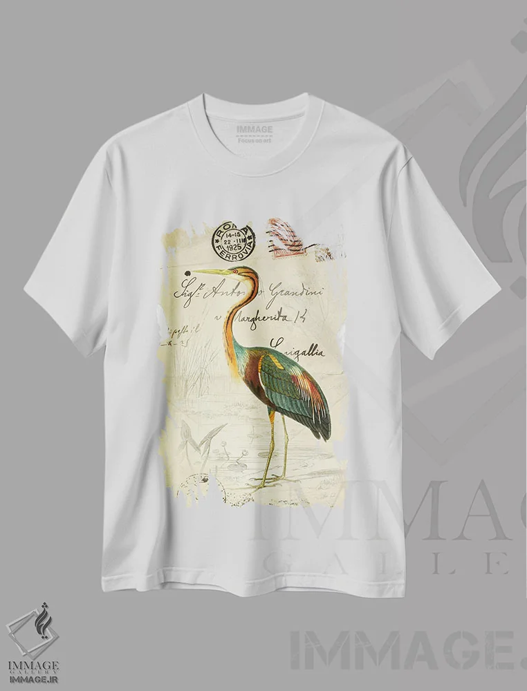تیشرت سفید طرح دار پرندهٔ زیبا ۲، مدیوم اثر دبورا رِوِل | فروشگاه ایماژ