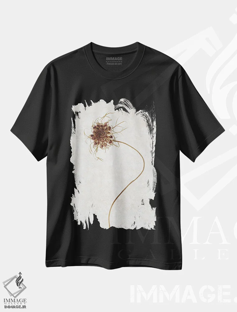 تیشرت مشکی طرح دار گل خشک ۱، تزئینی اثر دبورا رِوِل | فروشگاه ایماژ