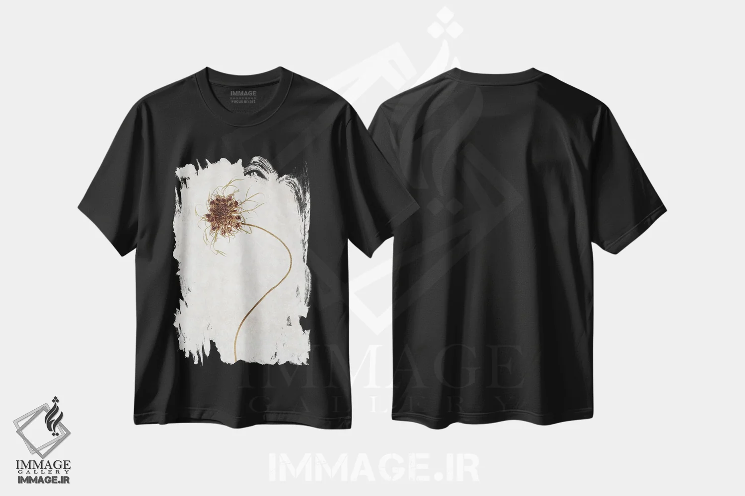تیشرت مشکی طرح دار گل خشک ۱، تزئینی اثر دبورا رِوِل | فروشگاه ایماژ