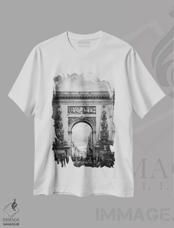 تیشرت سفید طرح دار زیبا در پاریس ۱، هنر تزئینی سیاه و سفید اثر دبورا رِوِل | فروشگاه ایماژ