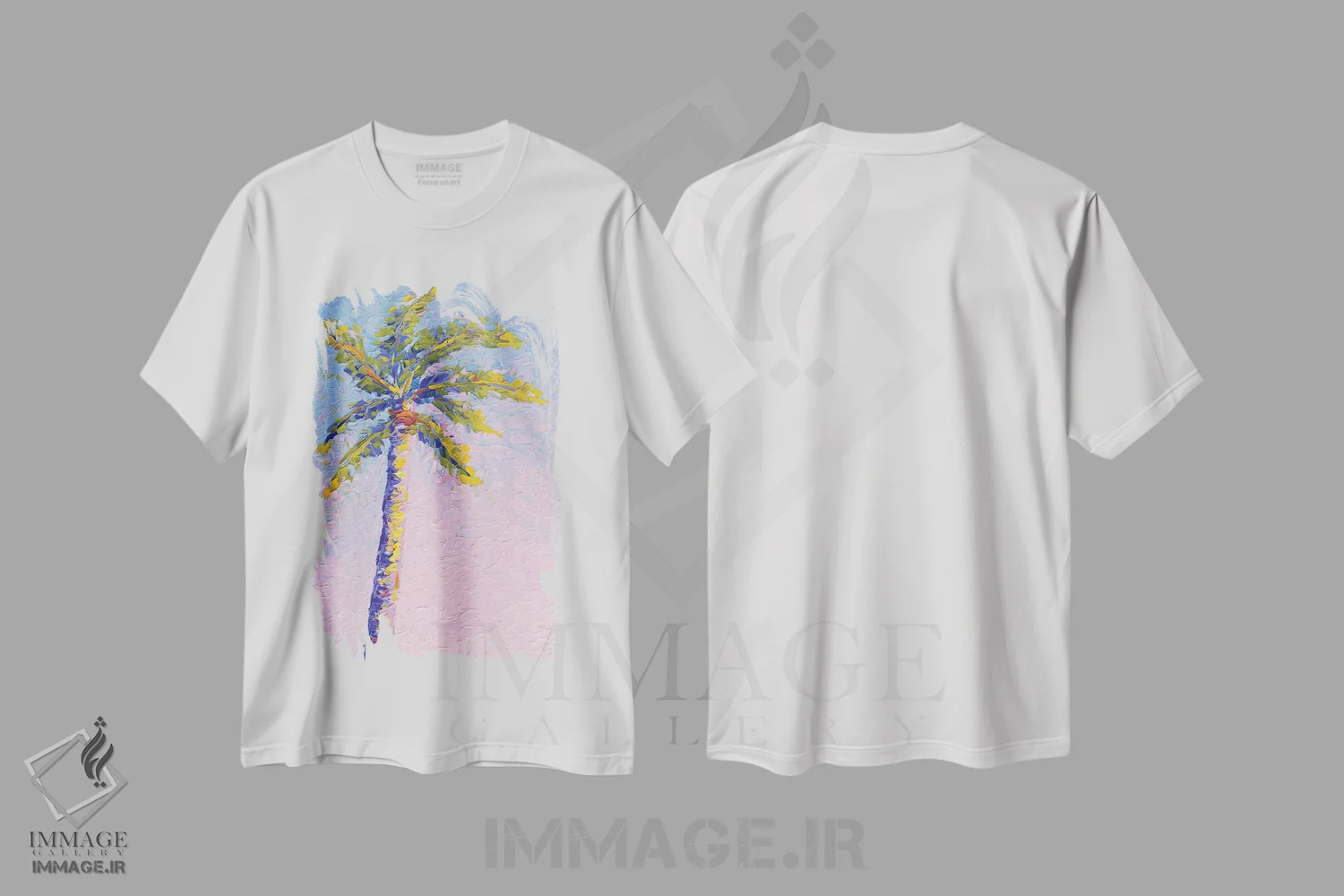 تیشرت سفید طرح دار رنگ پریده نخل، هنر فاخر معاصر اثر دروتا کوسی | immage.ir
