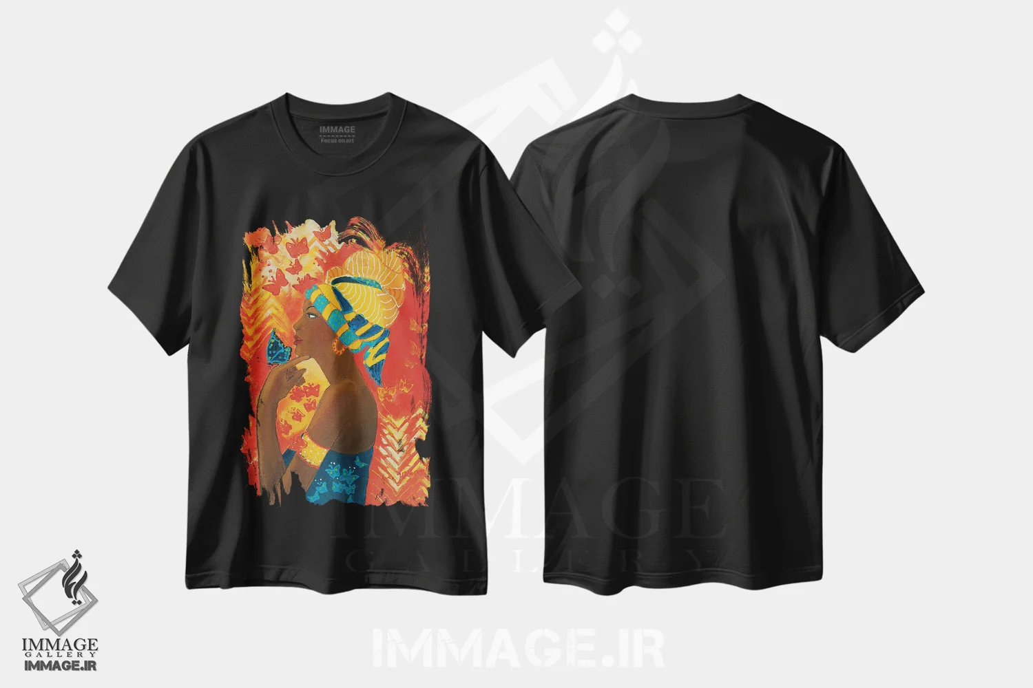 تیشرت مشکی طرح دار ملکه آفریقا، هنر آمریکایی آفریقایی تبار اثر هلن دوبروویچ | فروشگاه ایماژ
