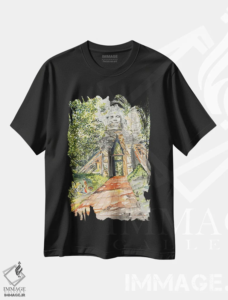تیشرت مشکی طرح دار در سایه ها، دکور آسیایی اثر هلن دوبروویچ | فروشگاه ایماژ