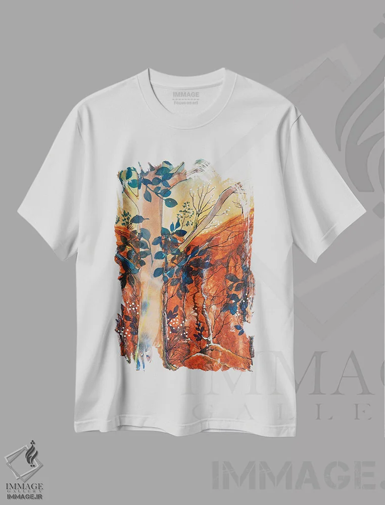 تیشرت سفید طرح دار منظره تپه شکسته، هنر فاخر کلاسیک اثر هلن دوبروویچ | فروشگاه ایماژ