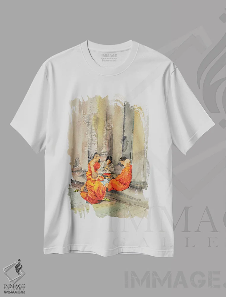 تیشرت سفید طرح دار مدیتیشن اثر هلن دوبروویچ | immage.ir