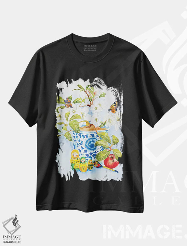 تیشرت مشکی طرح دار عروسک های روسی من، هنر فاخر کلاسیک اثر هلن دوبروویچ | فروشگاه ایماژ