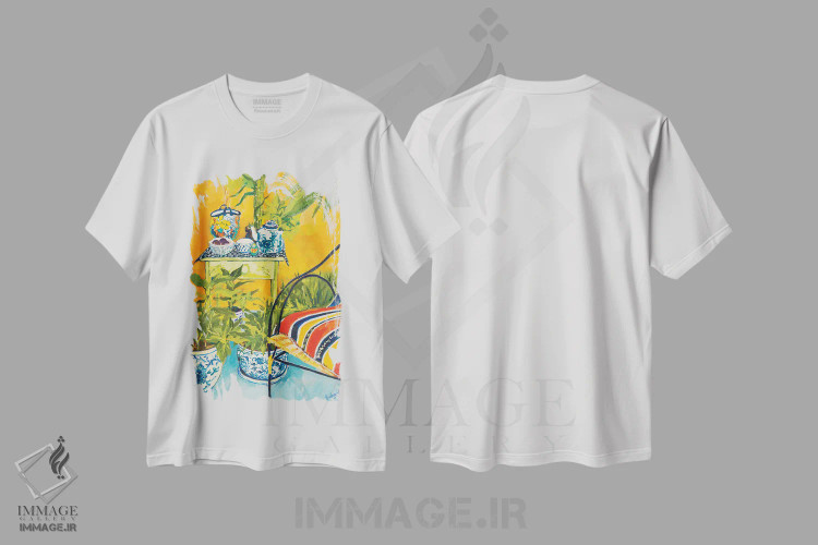 تیشرت سفید طرح دار بالکن من ۲، هنر فاخر کلاسیک اثر هلن دوبروویچ | فروشگاه ایماژ