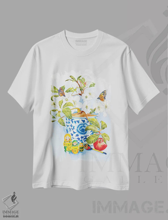 تیشرت سفید طرح دار عروسک های روسی من، هنر فاخر کلاسیک اثر هلن دوبروویچ | immage.ir