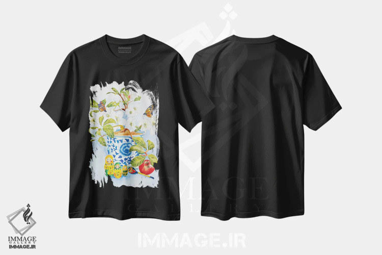 تیشرت مشکی طرح دار عروسک های روسی من، هنر فاخر کلاسیک اثر هلن دوبروویچ | فروشگاه ایماژ