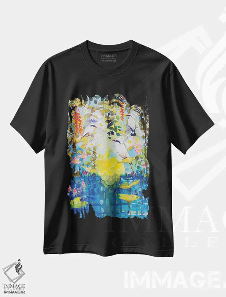 تیشرت مشکی طرح دار بهشت، هنر فاخر کلاسیک اثر هلن دوبروویچ | immage.ir