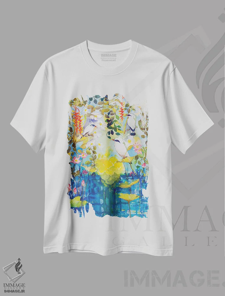 تیشرت سفید طرح دار بهشت، هنر فاخر کلاسیک اثر هلن دوبروویچ | فروشگاه ایماژ