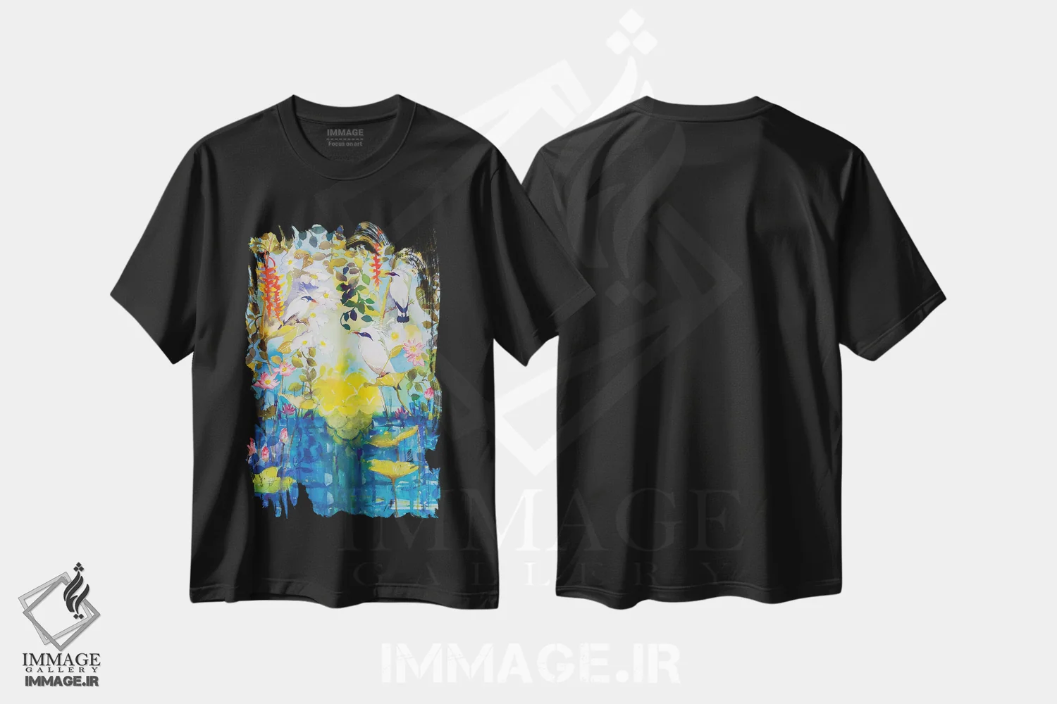 تیشرت مشکی طرح دار بهشت، هنر فاخر کلاسیک اثر هلن دوبروویچ | immage.ir