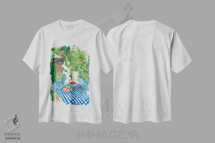 تیشرت سفید طرح دار پیک نیک در کامپونگ، هنر فاخر کلاسیک اثر هلن دوبروویچ | immage.ir