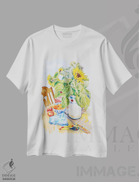 تیشرت سفید طرح دار آفتاب گردان ها، هنر فاخر کلاسیک اثر هلن دوبروویچ | فروشگاه ایماژ