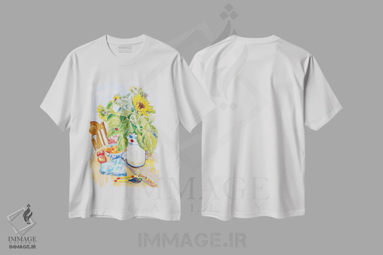 تیشرت سفید طرح دار آفتاب گردان ها، هنر فاخر کلاسیک اثر هلن دوبروویچ | فروشگاه ایماژ
