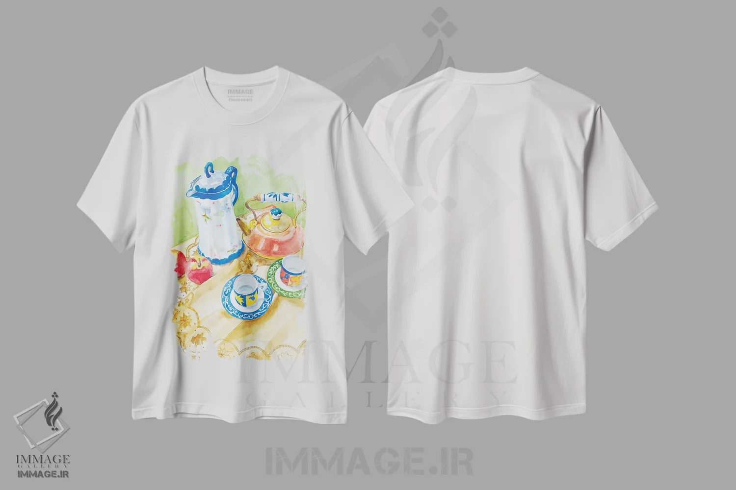 تیشرت سفید طرح دار زمان چای، هنر فاخر کلاسیک اثر هلن دوبروویچ | immage.ir