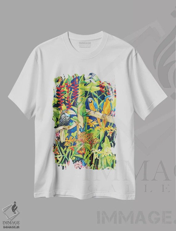 تیشرت سفید طرح دار شب استوایی، هنر فاخر کلاسیک اثر هلن دوبروویچ | فروشگاه ایماژ