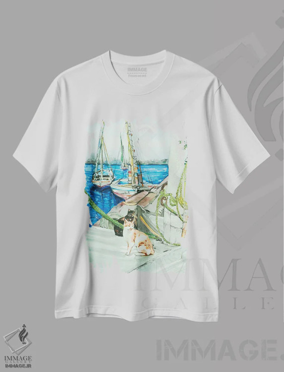 تیشرت سفید طرح دار گربه ها با فلوکاها، هنر فاخر کلاسیک اثر هلن دوبروویچ | immage.ir