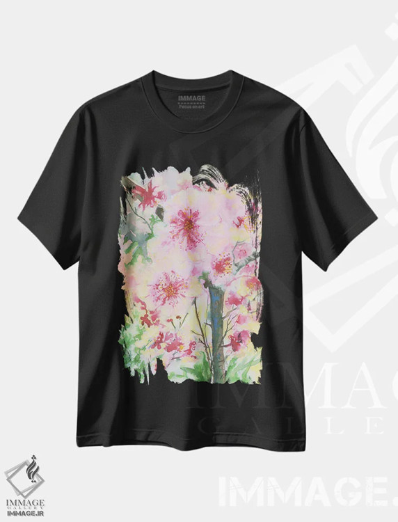 تیشرت مشکی طرح دار ژاپن گل دار، هنر فاخر کلاسیک اثر هلن دوبروویچ | immage.ir
