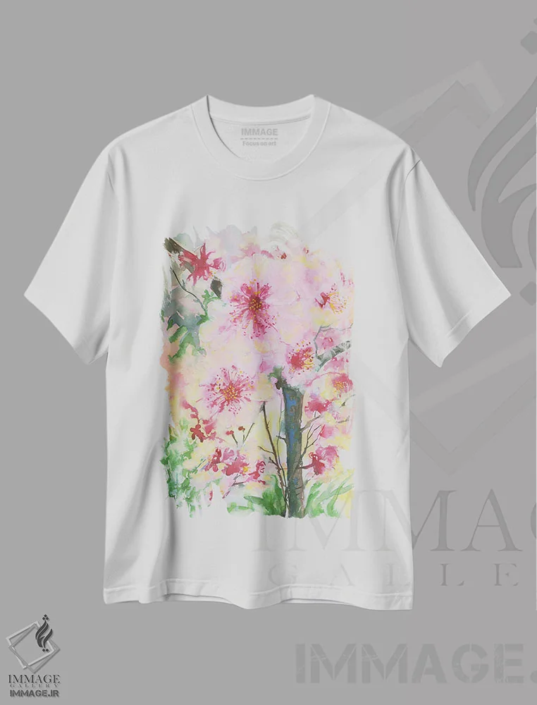 تیشرت سفید طرح دار ژاپن گل دار، هنر فاخر کلاسیک اثر هلن دوبروویچ | فروشگاه ایماژ
