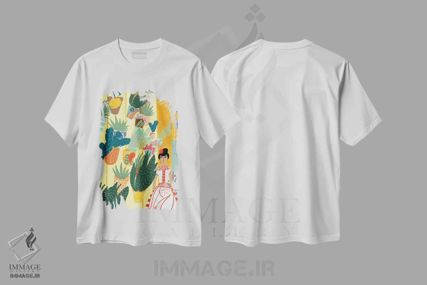 تیشرت سفید طرح دار بانویی در سویا، دکور بوهمی اثر دینا راژین | فروشگاه ایماژ