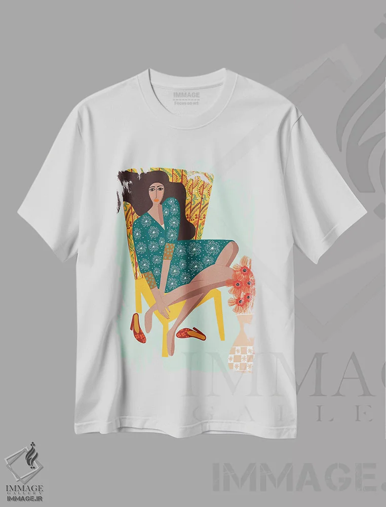 تیشرت سفید طرح دار تنهایی، دکور بوهمی اثر دینا راژین | فروشگاه ایماژ