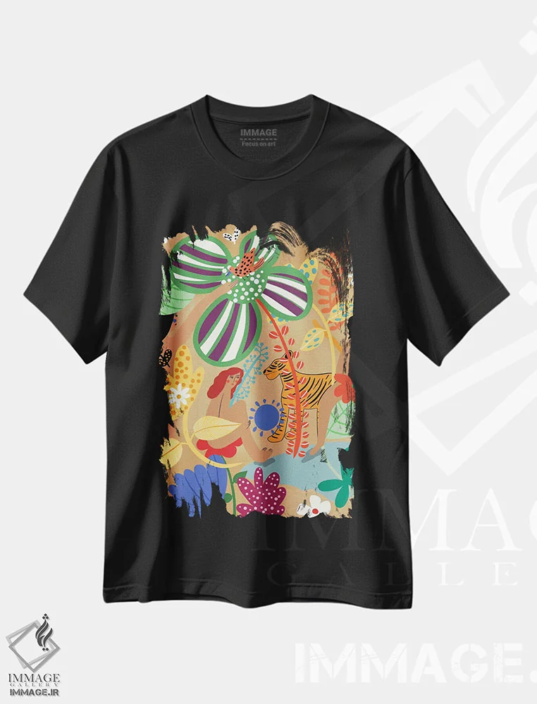 تیشرت مشکی طرح دار زندگی طبیعی، دکور بوهمی اثر دینا راژین | immage.ir