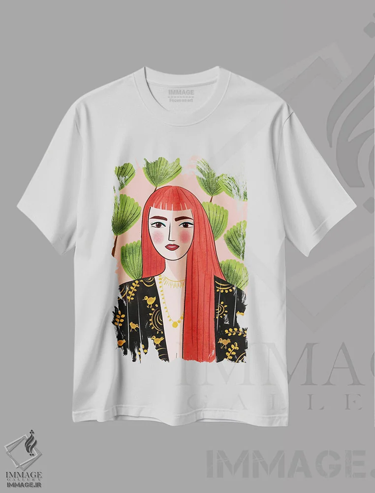 تیشرت سفید طرح دار پرتره ای از یک موقرمز، دکور بوهمی اثر دینا راژین | فروشگاه ایماژ