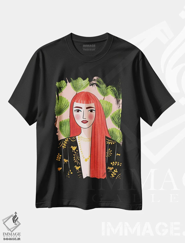 تیشرت مشکی طرح دار پرتره ای از یک موقرمز، دکور بوهمی اثر دینا راژین | immage.ir