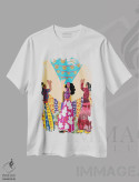 تیشرت سفید طرح دار رقص خیابانی، دکور بوهمی اثر دینا راژین | فروشگاه ایماژ