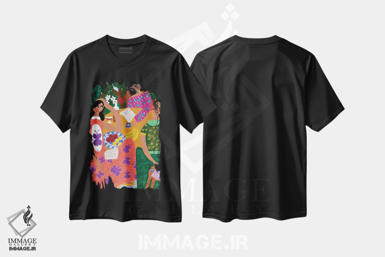تیشرت مشکی طرح دار باشگاه کتاب تابستانه، دکور بوهمی اثر دینا راژین | فروشگاه ایماژ