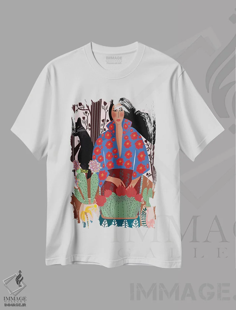 تیشرت سفید طرح دار کاکتوس، دکور بوهمی اثر دینا راژین | immage.ir