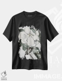 تیشرت مشکی طرح دار مگنولیای جنوبی ۱، هنر تزئینی سیاه و سفید اثر دنیس براون | فروشگاه ایماژ