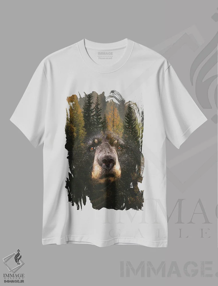 تیشرت سفید طرح دار از میان درختان، دکور کلبه و لژ اثر دنیس براون | فروشگاه ایماژ