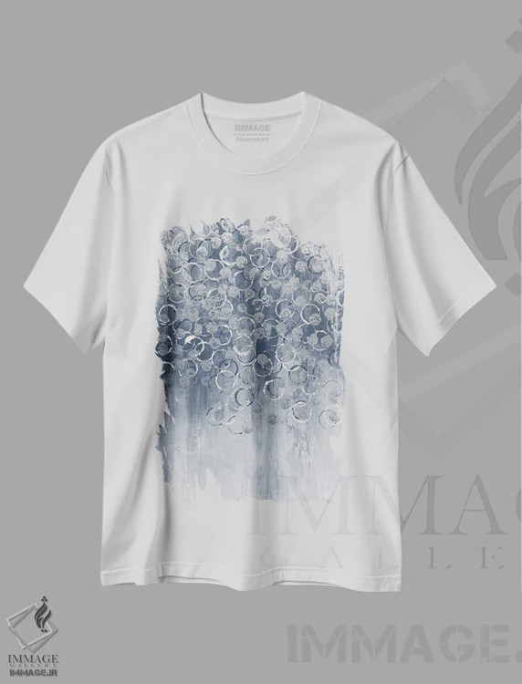 تیشرت سفید طرح دار آبی زیبا ۲، آبستره اثر دنیس براون | فروشگاه ایماژ