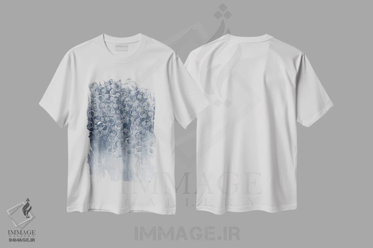 تیشرت سفید طرح دار آبی زیبا ۲، آبستره اثر دنیس براون | فروشگاه ایماژ